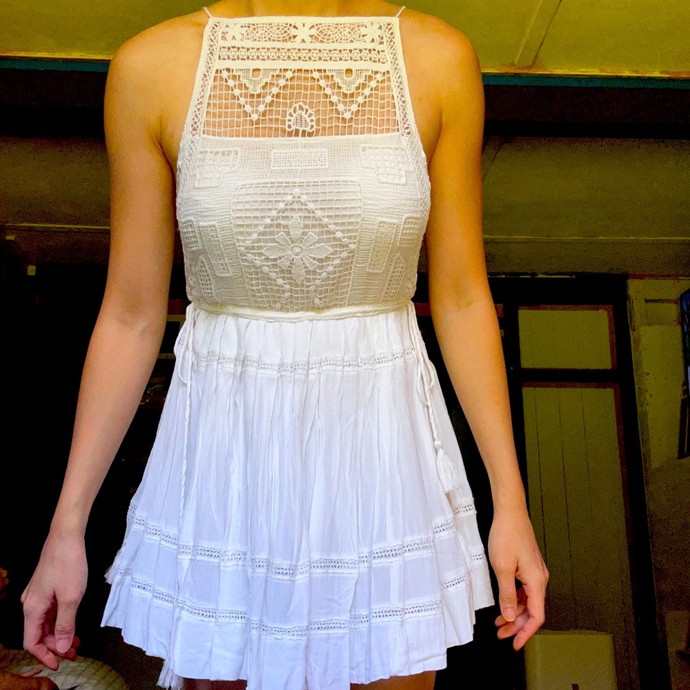 Free people crochet mini summer white dress xs